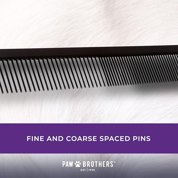 Ryan's Pet Supplies Paw Brothers Greyhound Style Comb for Dogs, Professional Grade Grooming Tool, Remove Knots and Tangles, True Teflon, Fine/Coarse, Ergonomic Handle, 7.5in