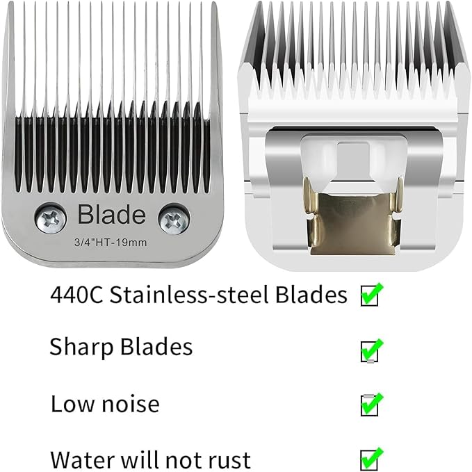 2PCS 3/4" HT Dog Grooming Replacement Blades Compatible with Andis Dog Clippers,Dog Clipper Blades Compatible with Wahl KM-10 Series Clippers, Oster A5,Size-3/4-Inch 19mm Cut Length,Silver