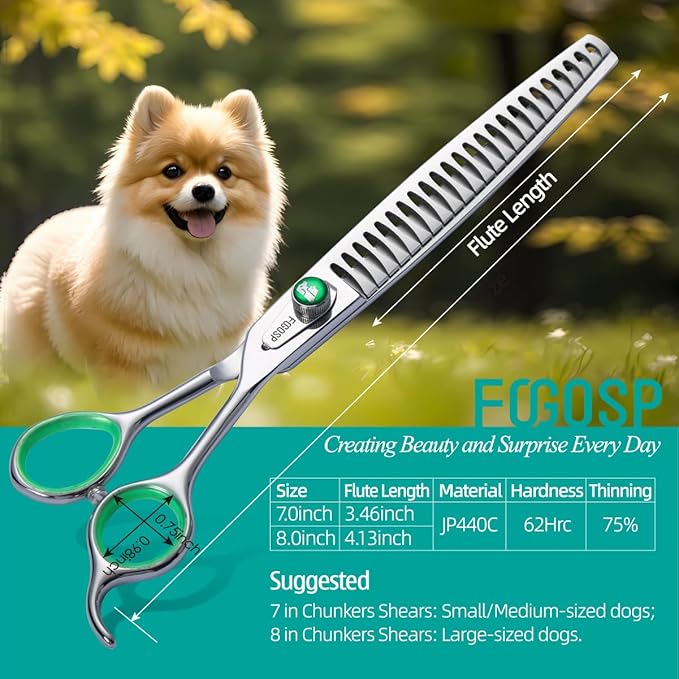 Professional Thinning Shears for Dogs 8 inch Dog Grooming Scissors for Pet Long Chunkers Shears Japanese 440C 70% Thinning Rate 24 Teeth Green Clover