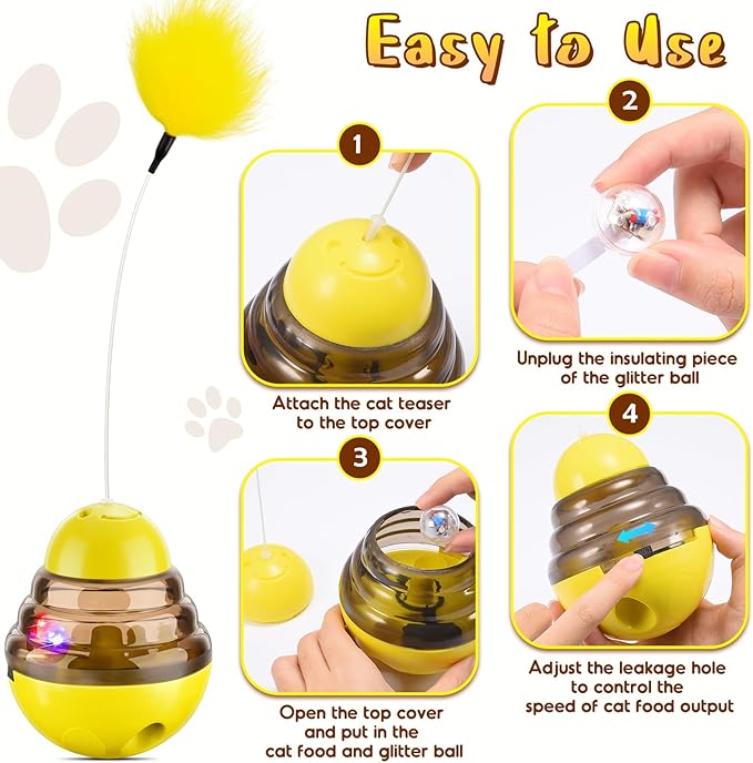 Interactive Cat Toys for Indoor Cats,Tumbler Toy for Kitten Tracking Balls Treat Dispenser for Bored Cat and Small Dogs to Chase and Exercise (Yellow)