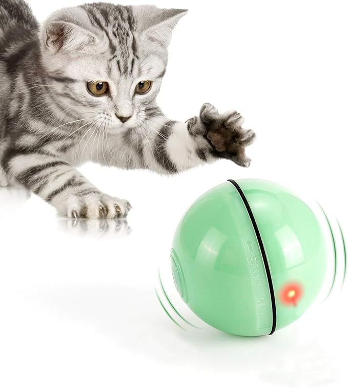 WWVVPET Interactive Cat Toy With LED Light, 360 Degree Self Auto Rotating Smart Ball, USB Rechargeable Spinning Toy, Stimulate Hunting Instinct for Kittens, Funny Chaser Roller Pet Toy