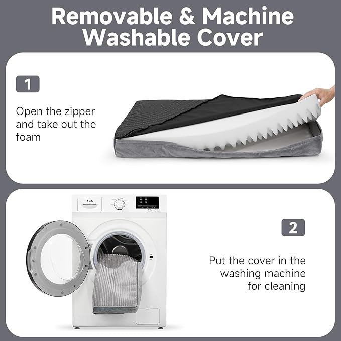 OhGeni Orthopedic Waterproof & Machine Washable Dog Bed for Extra Large Pets, Wider & Larger Size, Cat Mat with 25D Egg Crate Foam, Removable Cover & Invisible Zipper, 54 Inches(Gray)