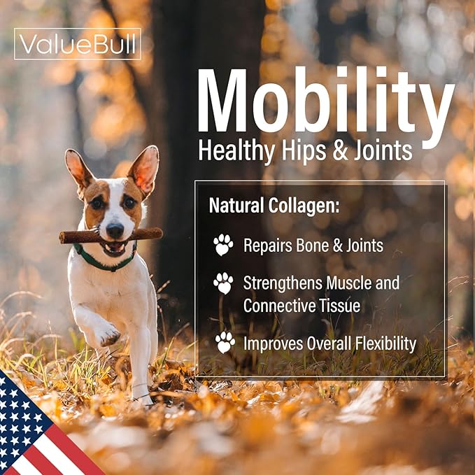 ValueBull USA Collagen Sticks for Dogs, 6 Inch Thick Chews, Natural Long-Lasting Dog Treats, 50 Count - Promotes Joint, Skin & Coat Health with Glucosamine and Chondroitin
