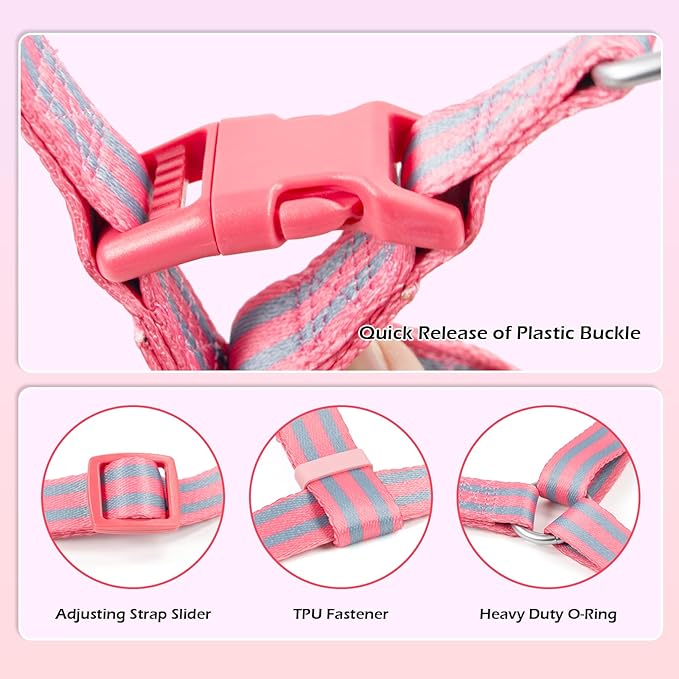 Stripe Step in Dog Harness for Small Dogs, Freedom Nylon Dog Halter Vests, Lightweight and Escape Proof Dog Harnesses, Quick Fits for Small Medium and Large Dogs, Pink XS