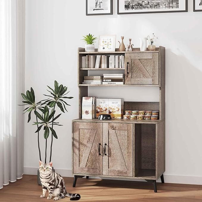 PETSITE Cat Litter Box Enclosure with Storage Shelf, 52 Inches Tall Modern Wooden Hidden Litter Box Furniture with Storage Shelving, Ideal for Indoor Cats (Oak)