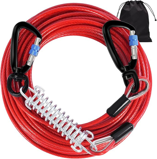 Snagle Paw Dog Tie Out Cable 30FT-1000LBS Break Strength,Heavy Duty Dog Leads for Yard with Shock Absorbing Spring & Swivel Hook,Long Leash Cable for Outdoor Tethering,Dog Line for Small Large Dogs