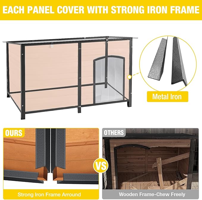 Aivituvin Dog House Outdoor 59" Extra Large Insulated Dog Kennel with Movable Insulation Liner,All-Around Iron Frame
