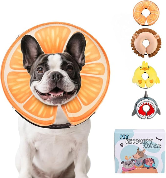 KOOLTAIL Inflatable Dog Cone Collar, Soft Dog Cone Alternative for Large Medium Small Dogs After Surgery, Cute Costume Adjustable Donut Neck Cone for Dogs Cats, Comfortable Recovery E Collar,Orange M