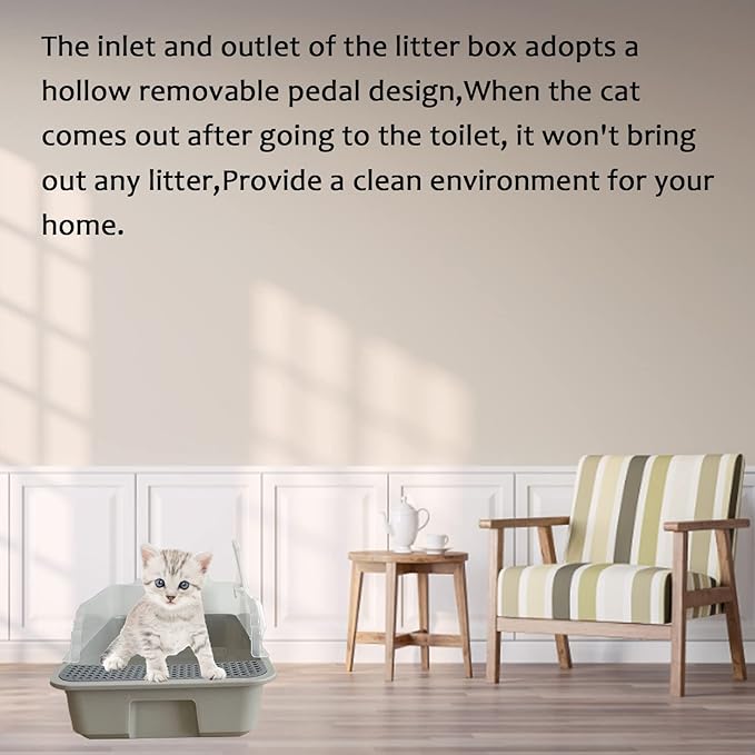 Open Cat Litter Box with High Side,Anti-Splashing Cats Litters Pan,Kitten Toilet with Litter Sifting Scoop,Semi-Enclosed Removable Kittens Litter for Boxes Easy to Clean No Odor