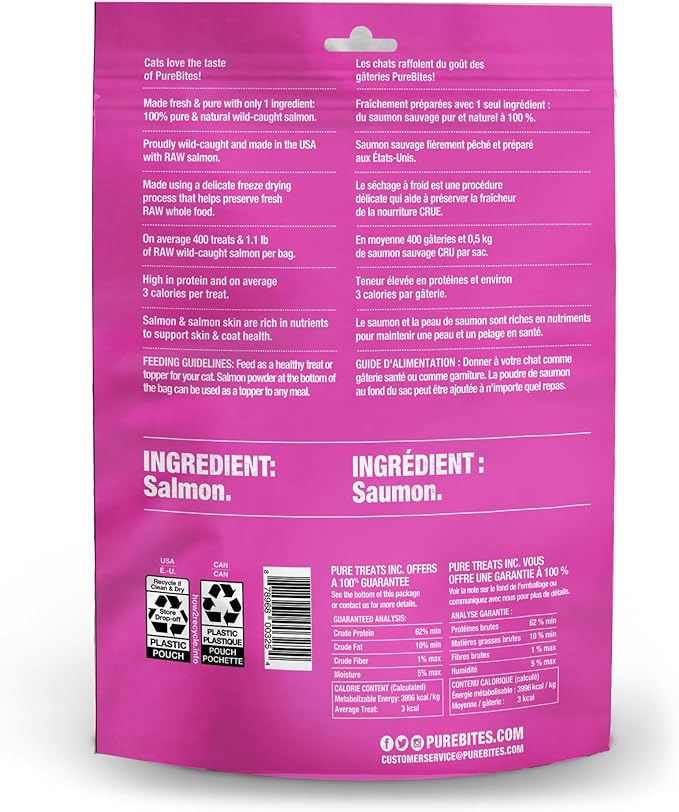 PureBites Freeze Dried Salmon Cat Treats, 4.7Oz | 134g - Jumbo Size