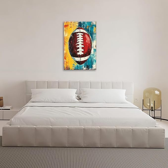 Graffiti Football Bathroom Pictures Wall Art, Rugby Sport Bathroom Wall Decor, Colorful Football Framed Painting Canvas Artwork for Bedroom Living Room Decorations 24"L x 16"W