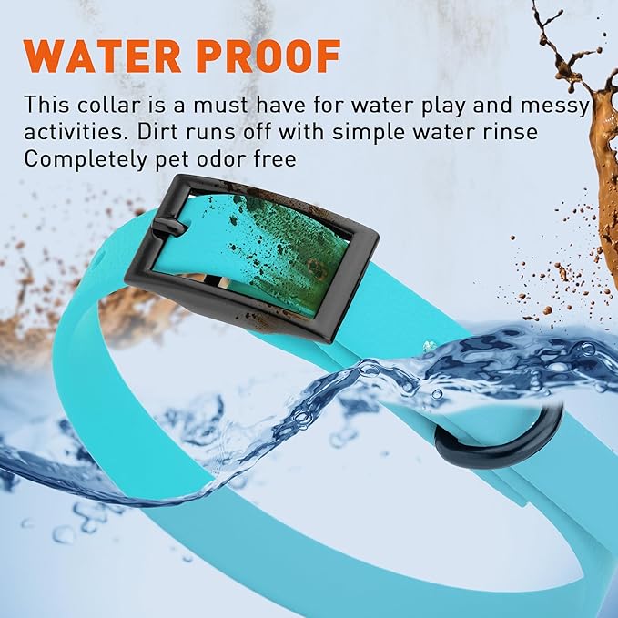 Dogline Biothane Waterproof Dog Collar Strong Coated Nylon Webbing with Black Hardware Odor- Proof for Easy Care Easy to Clean High Performance Fits Small Medium or Large Dogs, Sky Blue