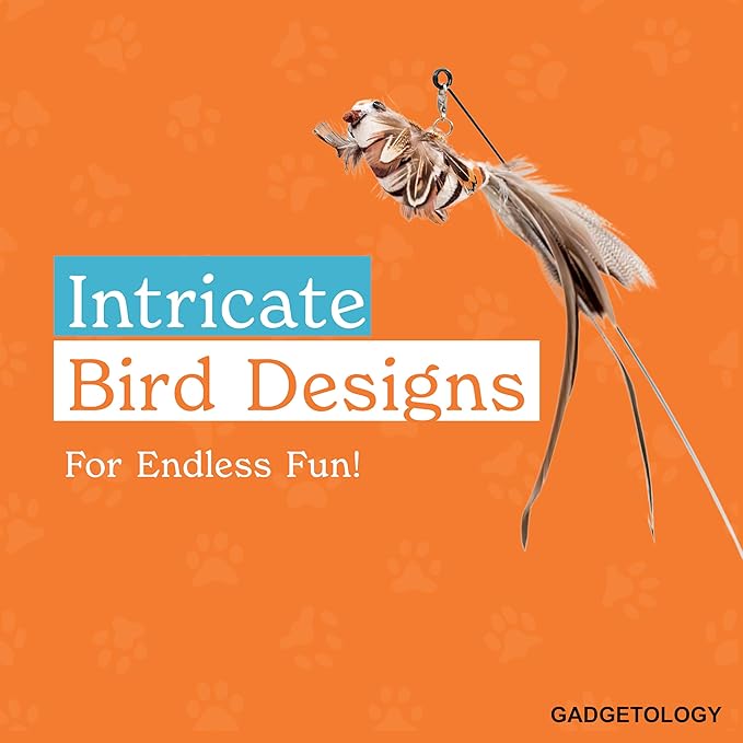 Interactive Bird Simulation Cat Toy Set for Bored Indoor Adult Cats Feather Toy Wand 5 Pcs Natural Bird Feathers Stable Round Base Wand Cat Toys for Indoor Cats Hunting Toys