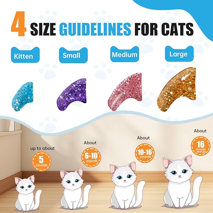joyous 16x Glitter Colors / 160 pcs | Cat Nail Caps | Cat Claw Covers with Adhesives and Applicators (XS)