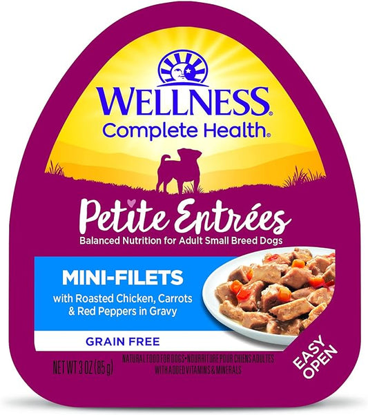Wellness Petite Entrees Mini Fillets Grain Free Natural Wet Small Breed Dog Food, Roasted Chicken, Carrots & Red Peppers, 3-Ounce Cup (Pack of 24)