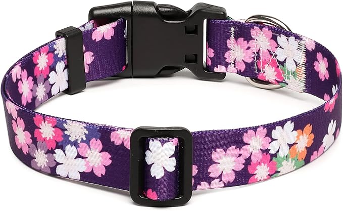 Mercano Adjustable Dog Collar - Special Design Patterns, Soft Nylon Comfortable Sturdy Pet Collar for Small Medium Large Dogs (L, Floral Pink)