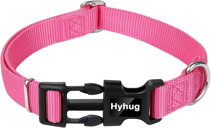 Hyhug Dog Collar with Quick Release Buckle, Nylon Adjustable Sturdy Cute Dog Collars for Large Dogs (Candy Pink, Large)