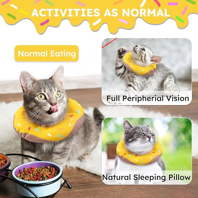 Cat Cone Collar Soft, Waterproof Cat Recovery Collars Spay Cones to Stop Licking Cute Donut E Collar After Surgery Anti-Lick Wound Healing Safety Elizabethan Collar for Kittens (Donut Yellow, Small)