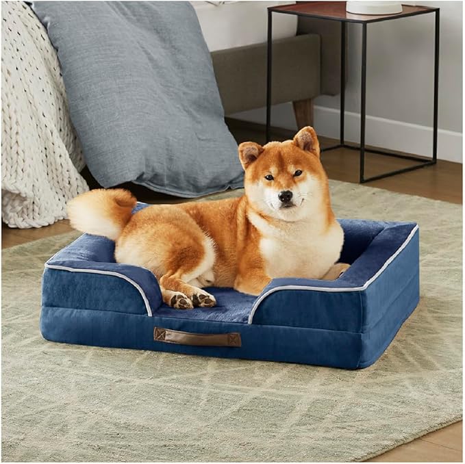 Friends Forever Orthopedic Dog Bed for Medium Dogs, Waterproof Memory Foam Dog Sofa Bed M with Removable Washable Cover, Ally Navy, 28x23x6.5