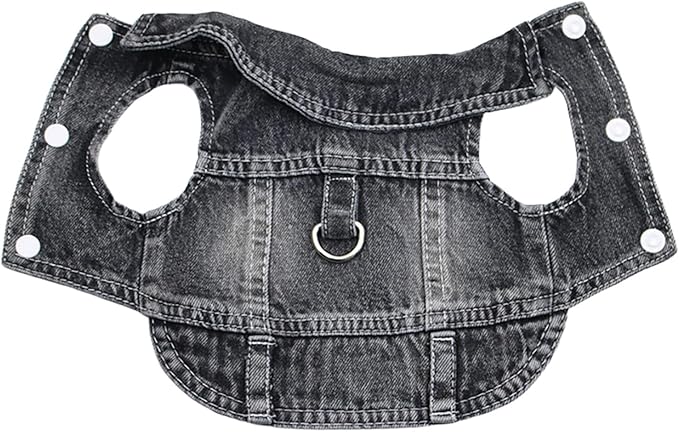 Puppy Clothes for Small Dogs Boy,Classic Western Denim Dog Coat,Dog Jeans Jacket with Leash D-Ring,Pet Cat Costumes,Cooling Harness Vest for Walking (Black, X-Large)