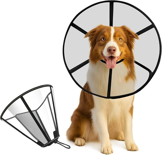 Lainergie Adjustable Soft Dog Cone Collar for After Surgery Recovery, Comfortable Pet Recovery Protective Collar for Medium Large Dogs, Elizabethan Dog Neck Collar (XL, Black)