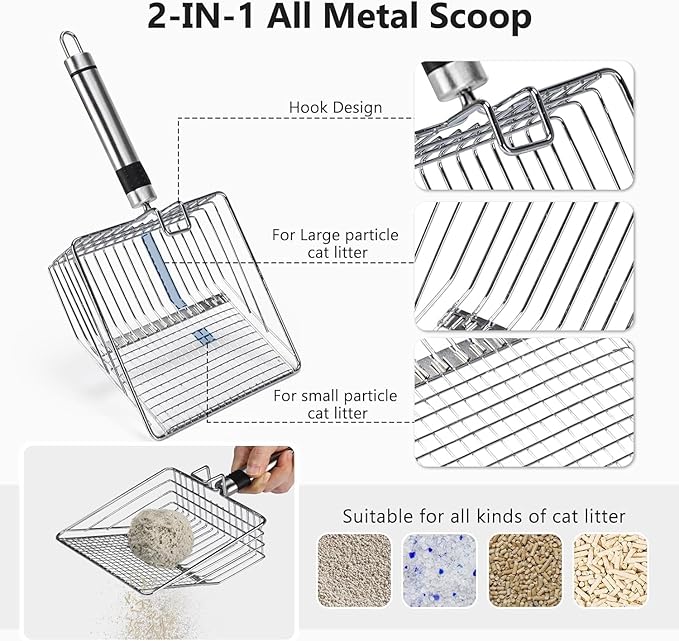 Stainless Steel Litter Box, Extra Large Litter Boxes for Big Cats, XL Metal Cat Litter Box with Lid, Anti-Urine Leakage, Non-Sticky, Include Cat Mat and Litter Scoop