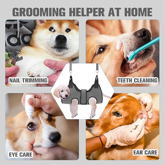 PAWCHIE Dog Grooming Hammock Harness for Dogs & Cats with Pet Nail Clipper Trimmer- Breathable Cat Hanger Sling for Trimming Clipping Nails-Dog Hammock Restraint Bag for Small Medium Large Dog,Grey XS
