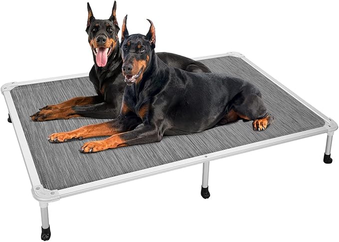Veehoo Chew Proof Elevated Dog Bed - Cooling Raised Pet Cot - Silver Aluminum Frame and Durable Textilene Mesh Fabric, Unique Designed No-Slip Feet for Indoor or Outdoor Use, Black Silver, XX Large