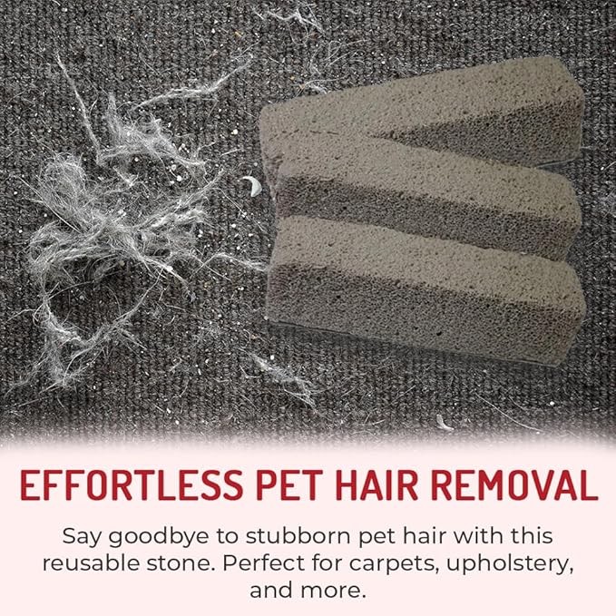 Pet Hair Remover Rock – 3 Pack Reusable Dog & Cat Hair Cleaner for Carpet, Upholstery & Auto Interiors – Easy Lint & Fur Removal Tool – No Roller or Brush