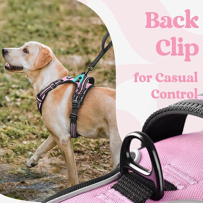 rabbitgoo Dog Harness for Large, No Pull Pet Harness with 3 Buckles, Adjustable Soft Padded Vest with Control Handle, Walking Reflective Pet Vest for Extra Large Dogs, Pink, XL