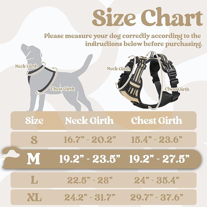 rabbitgoo Dog Harness Medium Sized, No Pull Pet Harness with 3 Buckles, Adjustable Soft Padded Vest with Control Handle, Walking Reflective Pet Vest for Medium Dogs, Beige, M