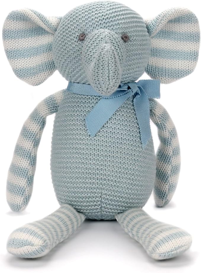 100% Organic Cotton Baby Elephant Stuffed Animal 7.1" | Blue Soft Toy for Newborn