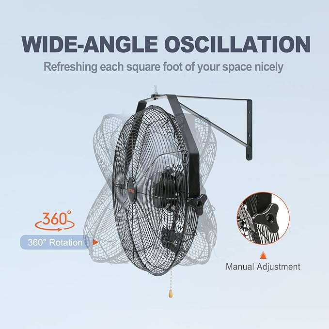 VEVOR 18 Inch Wall Mount Fan, 3-speed IP44 Waterproof, Max. 4150 CFM Wall Mounted Fan for Outdoor, Commercial, Residential, Greenhouse, Workshop, Patio, Black, ETL Listed