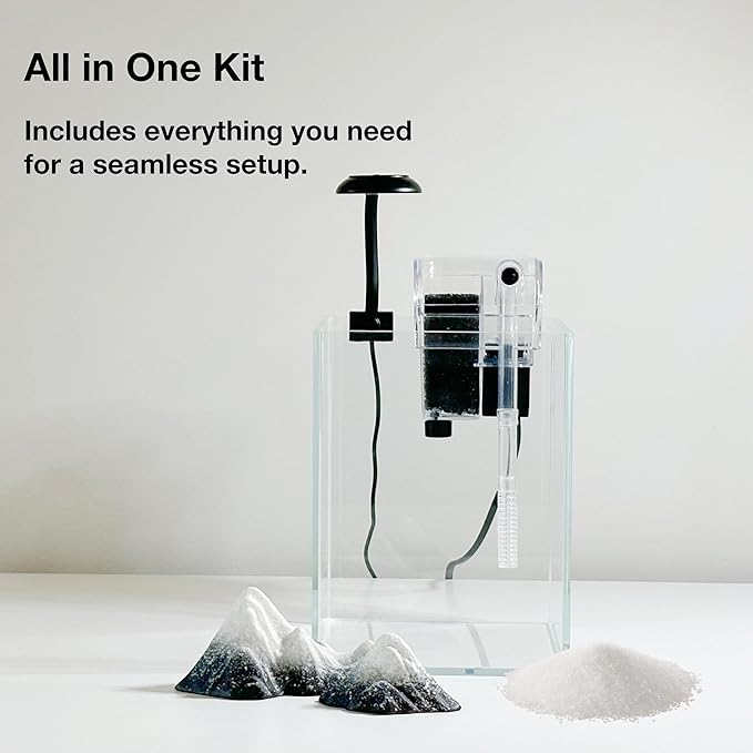 Nano Aquarium Kit,1.5 Gallon Rimless Small Glass Tank with Filter, Aquarium Light, and Aquascaping Decorations, for Home and Office (Transparent Tank - Mountain, Small)