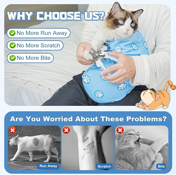 Supet Cat Wrap for Cutting Nails, Self-Adhesive Cat Grooming Wrap, Anti-Scratch Cat Wrap for Grooming, Ideal for Medicine, Nail Clipping, Teeth Brushing, Ear Cleaning