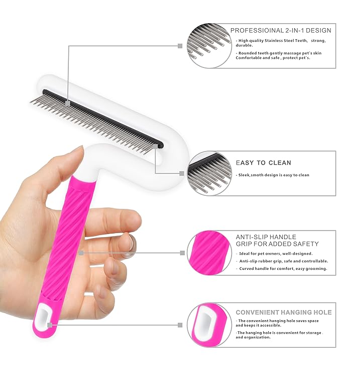 Pet Flea Comb for Dogs & Cats - Grooming Tool with Long & Short Steel Teeth, Safely Removes Tangles and Knots, Gentle Detangling Brush for Pet Hair (TG2044)