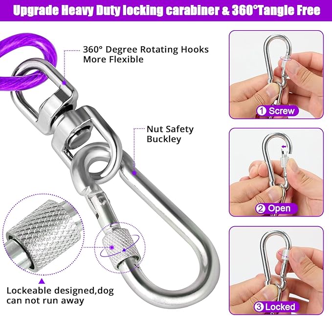 Jenico Dog Tie Out Cable, 10/15/20/30/40/50/70/100/150FT Runner Cable with Swivel Hook and Shock Spring, Outdoor and Camping Dog Leash Run Tether for Small to Medium Pets Up to 500 LBS