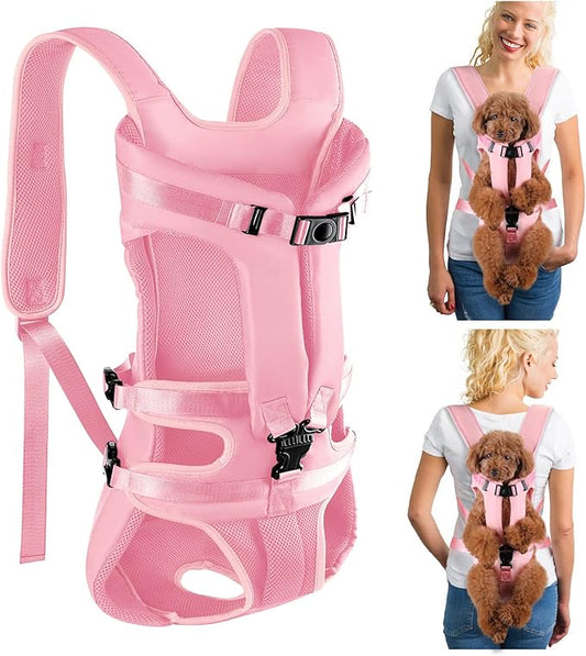 Lukovee Dog Backpack Carrier, Legs Out Easy-fit Dog Front Carrier for Small Medium Dogs, Adjustable Hands Free Dog Chest Carrier for Hiking Cycling (Pink,X-Large)