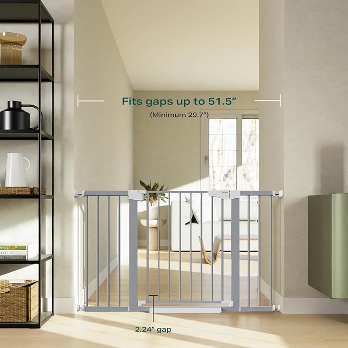 Cumbor 29.7"-51.5" Extra Wide Baby Gate for Stairs, Mom's Choice Awards Winner-Dog Gates for Doorways, Pressure Mounted Walk Through Pet Gate Indoor, Safety Auto-Close Child Gate for Kids, Gray