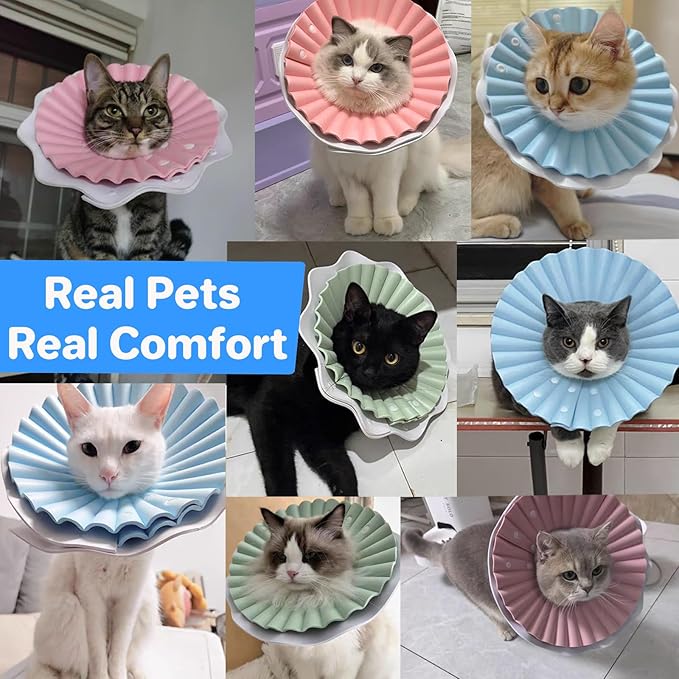Soft Cat Cone Collar for Cats & Kittens – Adjustable Lightweight Recovery E-Collar to Stop Licking, Scratching & Biting After Surgery, Comfortable Wound Healing Cone Alternative (Blue, S)
