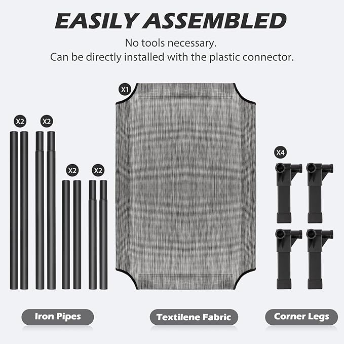 Heeyoo Elevated Dog Bed, Cooling Raised Pet Cot with Chew Proof Washable Breathable Mesh and Metal Frame, Portable Dog Cot Bed with No-Slip Feet for Outdoor or Indoor Use