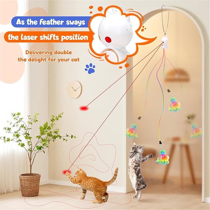 Interactive Cat Toys for Bored Indoor Cats Feather Toys Cat Enrichment for Bored Indoor Adult Cats Kittens-Enhanced with 10 Attachments Mice Rechargeable Auto-Swinging 3in1 Door-Mounted Cat Toy