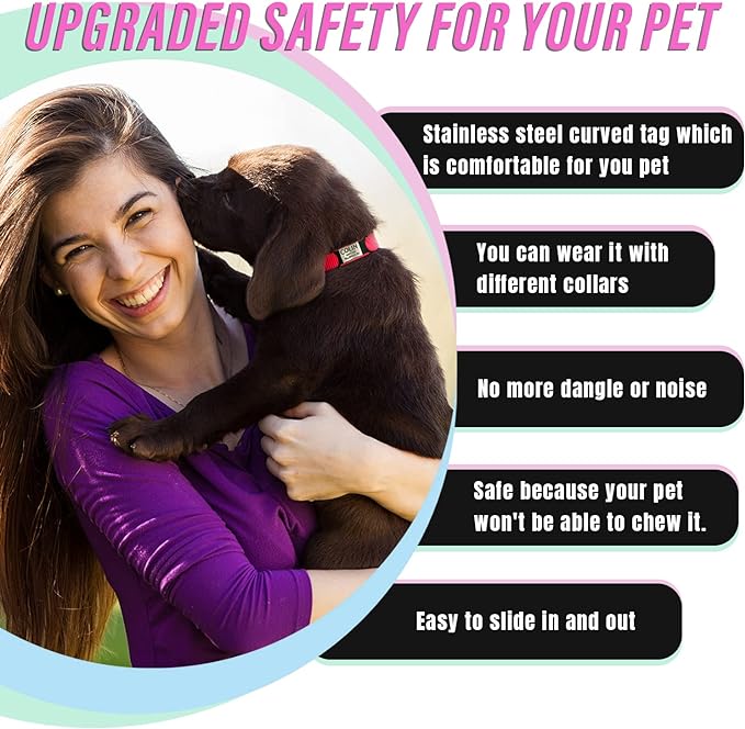 Personalized Dog Name Tag - No Noise - Engraved Slide On Cat ID - Custom Collar Tags for Small to Large Pets - Silent Puppy Identification