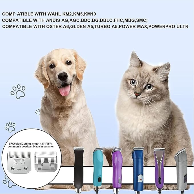 4pcs Dog Grooming Blades Compatible with Andis Dog Clippers,Detachable Ceramic Blade & Stainless Steel Blade (3FC+4FC+5FC+7FC)