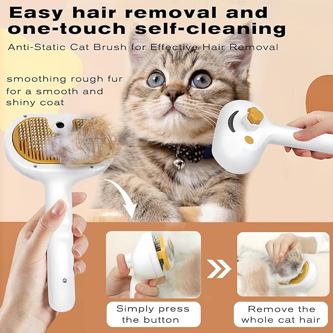 Pet Steam Brush for Dog & Cat – 3-in-1 Spray Hair Removal Comb – Steam Brush for Shedding & Grooming –Spritz Defur Comb–Includes Waterless Shampoo & Eye Wipes