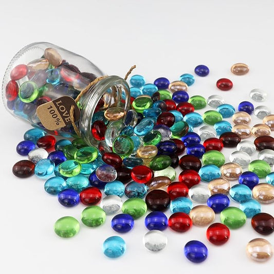 2.16LB Glass Beads Mix Colors Vase Filler Aquarium Gravel Decor Flat Glass Marbles Gems Pebbles Fish Tank Rocks Home Decorative Art Craft - 7 Colors Mixed