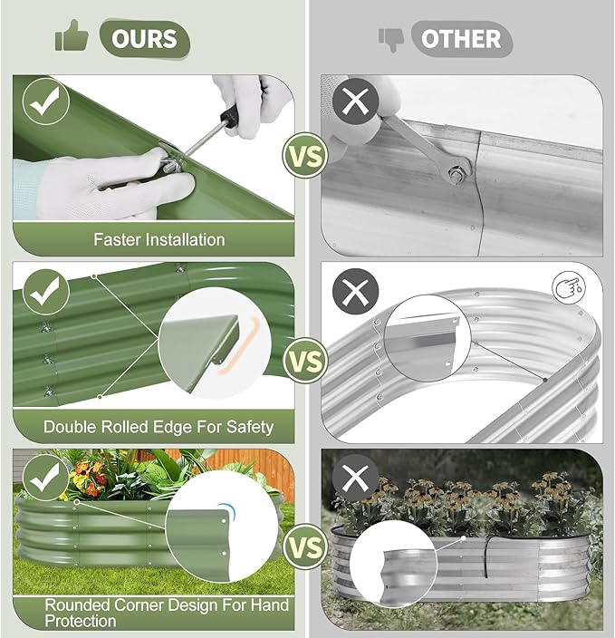 Galvanized Raised Garden Bed Outdoor- 2 Pcs Raised Beds for Gardening| Metal Planter Box, Steel Raised Garden Bed Kit with Gloves for Vegetables, Flower, Herbs (4x2x1FT, Green)