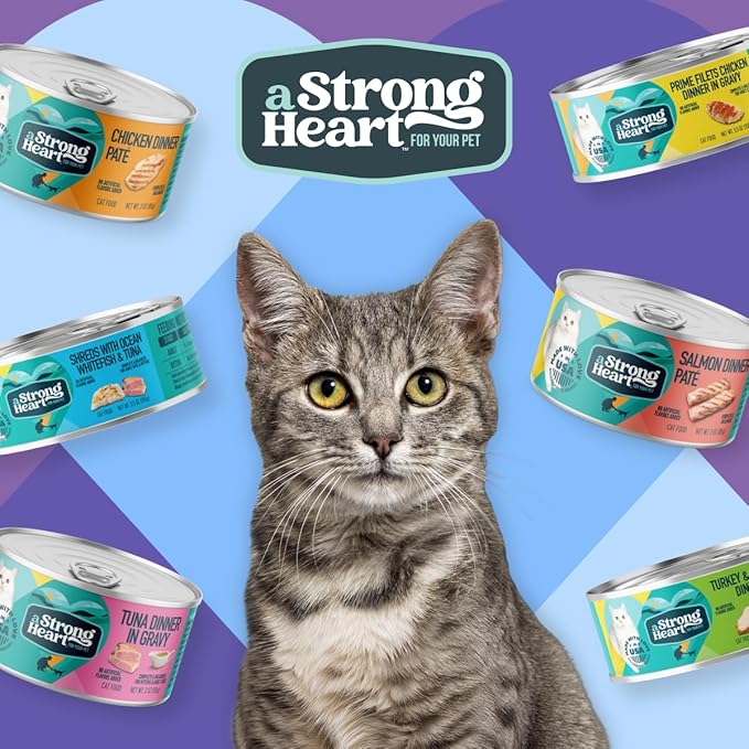 A Strong Heart Canned Wet Cat Food, Dinner Variety Pack - 5.5 oz Cans (Pack of 32), Made in The USA with Real Chicken, Turkey & Salmon