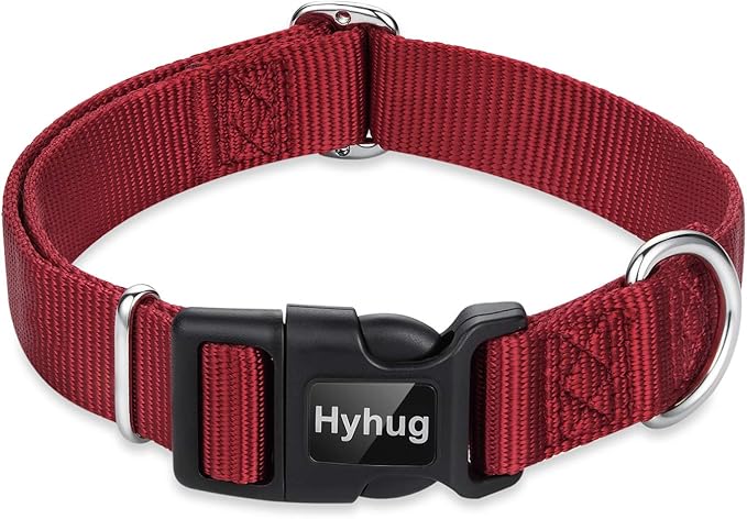 Hyhug Dog Collar with Quick Release Buckle, Nylon Adjustable Durable Cute Pet Collars for Medium Dogs, Boy and Girl(Medium, Red)