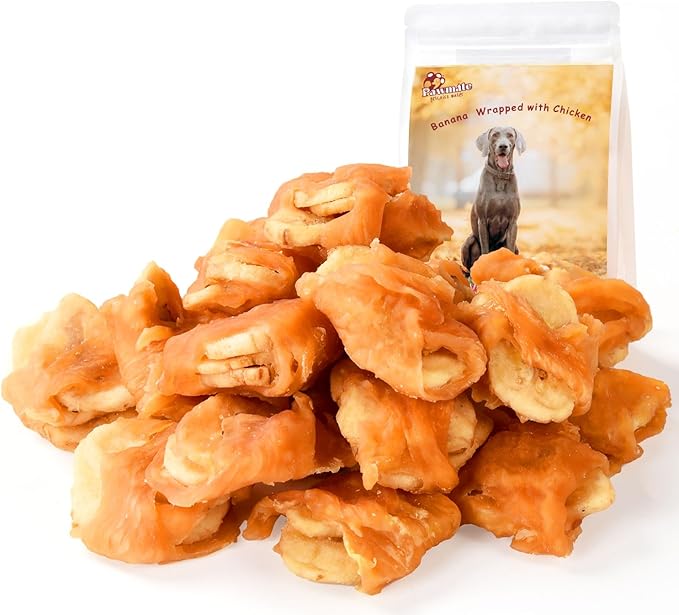 Dog Treats Chicken Wrapped Banana Slices with 1% Taurine, Healthy Training Snacks Rich in Natural Fiber, Rawhide-Free Grain-Free Soft Chews for Small Medium Dogs, 10.6oz